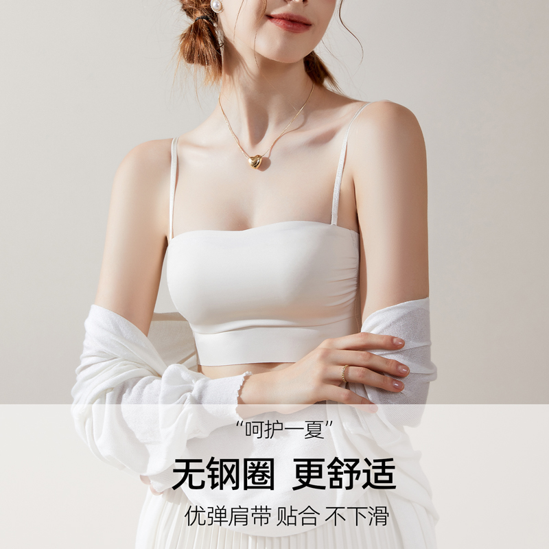 夏季薄款内衣女无痕无钢圈大胸显小可外穿美背文胸凉感收副乳抹胸 - 图3