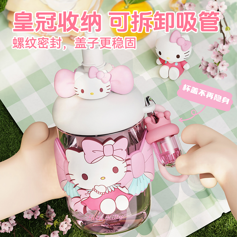 艾可思三丽鸥儿童水杯带吸管女生高颜值可爱夏季水杯成人2025新款 - 图0