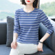 2024 new cotton striped long -sleeved T -shirt female bottoming shirt autumn clothing versatile outer wearing loose big size big SIZE mother