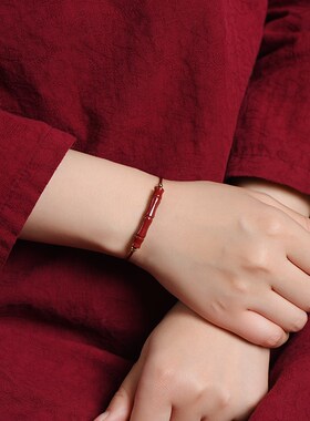 2024年新款h天然朱砂竹节红绳手串本命年手链男女脚链可调节不掉