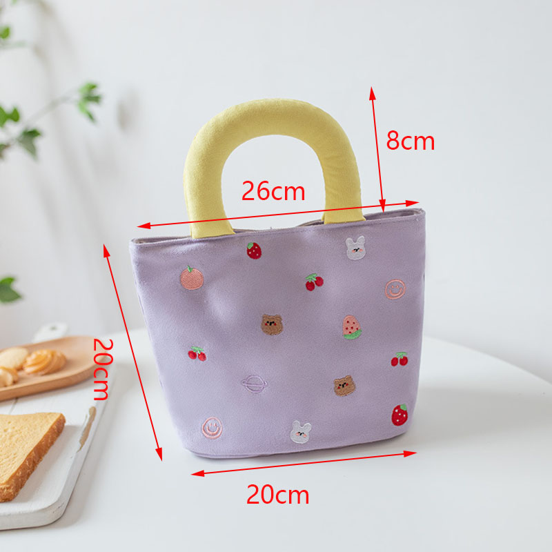 原创手提帆布包女学生儿童可爱拼色充棉绣花手拎小布包时尚手提袋 - 图0