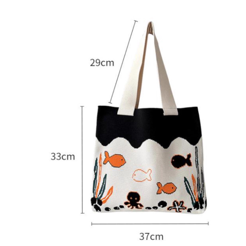 可爱手提包女韩版休闲百搭大容量针织单肩包新款学生海洋卡通包包