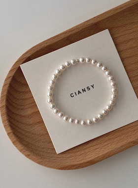 S925简约珍珠手链女法式复古轻奢手镯气质高级感小众设计百搭手环