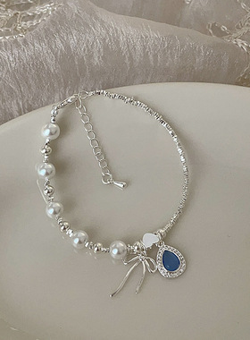 碎银子蝴蝶结手链碎银甜美珍珠女