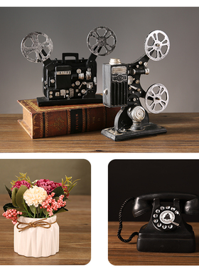 复古摆件客厅桌面家居饰品酒柜电话机假书创意拍照摄影道具装饰品