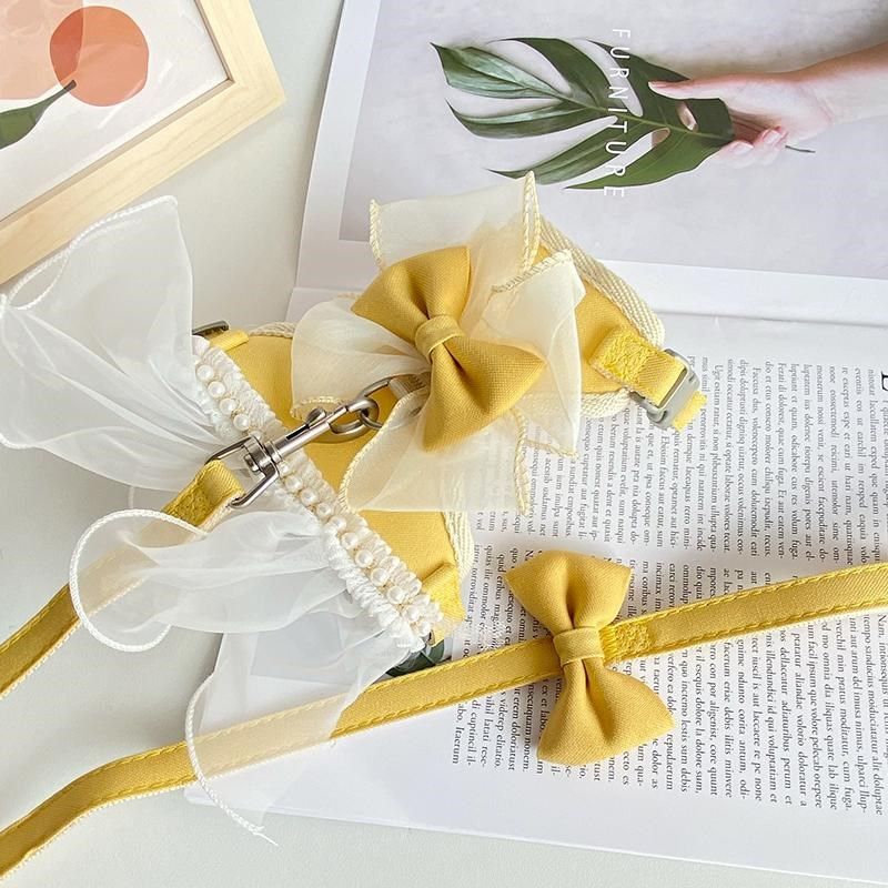 猫咪背心式牵引绳防挣脱外出专用蝴蝶结珍珠蕾丝衣服网红遛背带裙,淘宝优惠券,粉丝福利购,淘宝优惠卷