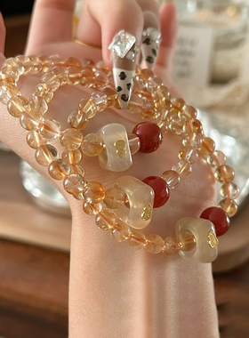 黄水晶手链天然红玛瑙玉髓旺财运