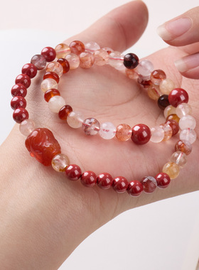 红玛瑙手链红胶花帝王砂貔貅手串