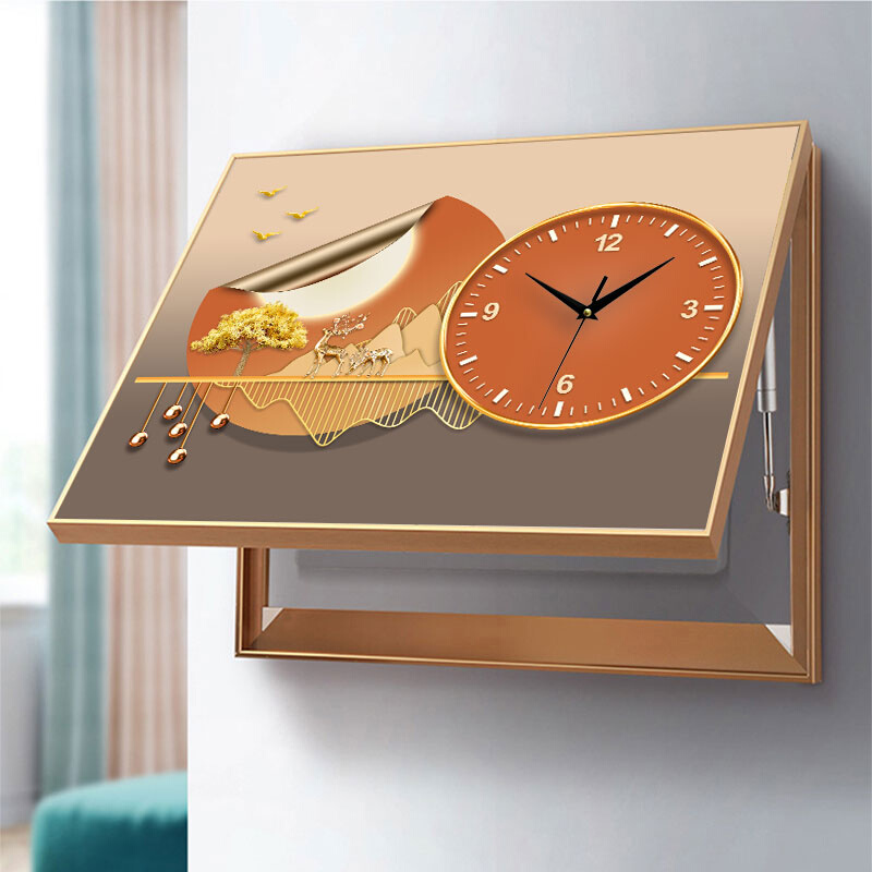 新品电箱遮挡电表箱装饰画带钟表免打孔J挂画客厅挂钟画现代轻奢 - 图1