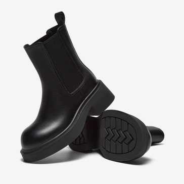 专柜正品百思图2025冬款女靴英伦切尔西靴烟筒靴粗跟短靴W3831DD5 - 图3