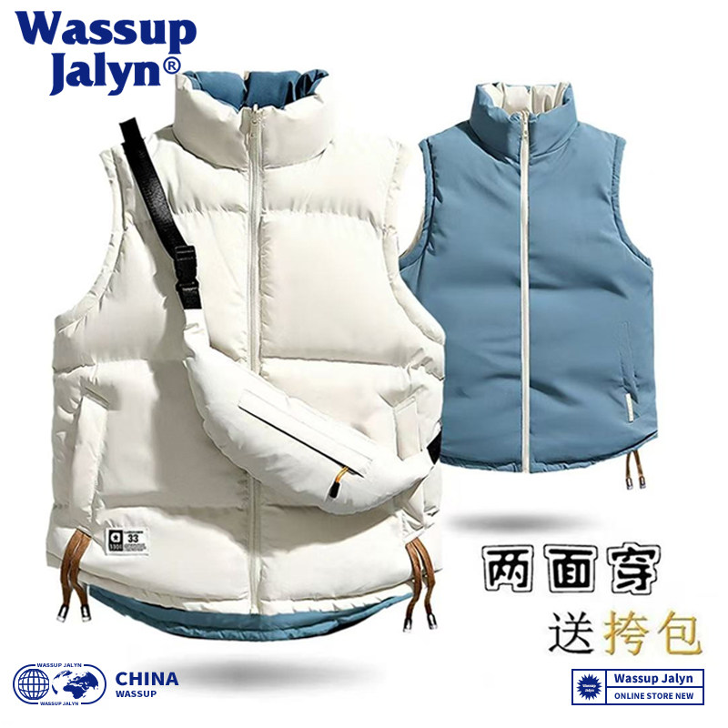 WASSUP JALYN潮牌双面穿马甲男女情侣秋冬季加厚保暖羽绒无袖棉服 - 图3