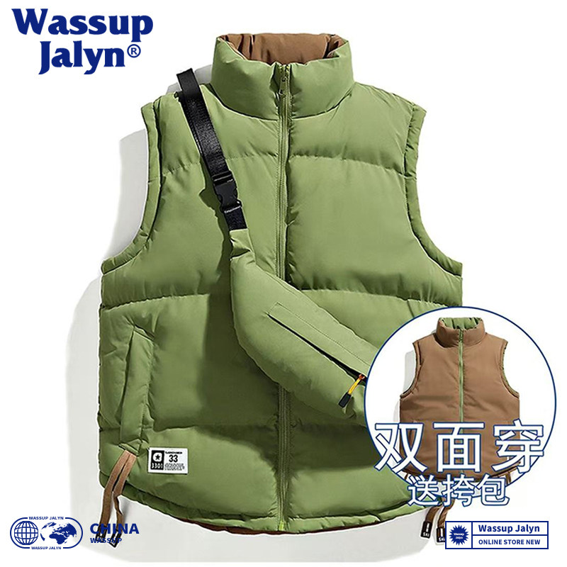 WASSUP JALYN潮牌双面穿马甲男女情侣秋冬季加厚保暖羽绒无袖棉服 - 图1