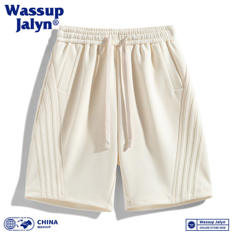 WASSUP JALYN短裤男夏季潮牌拼接条纹宽松运动卫裤直筒休闲五分裤,淘宝优惠券,粉丝福利购,淘宝优惠卷