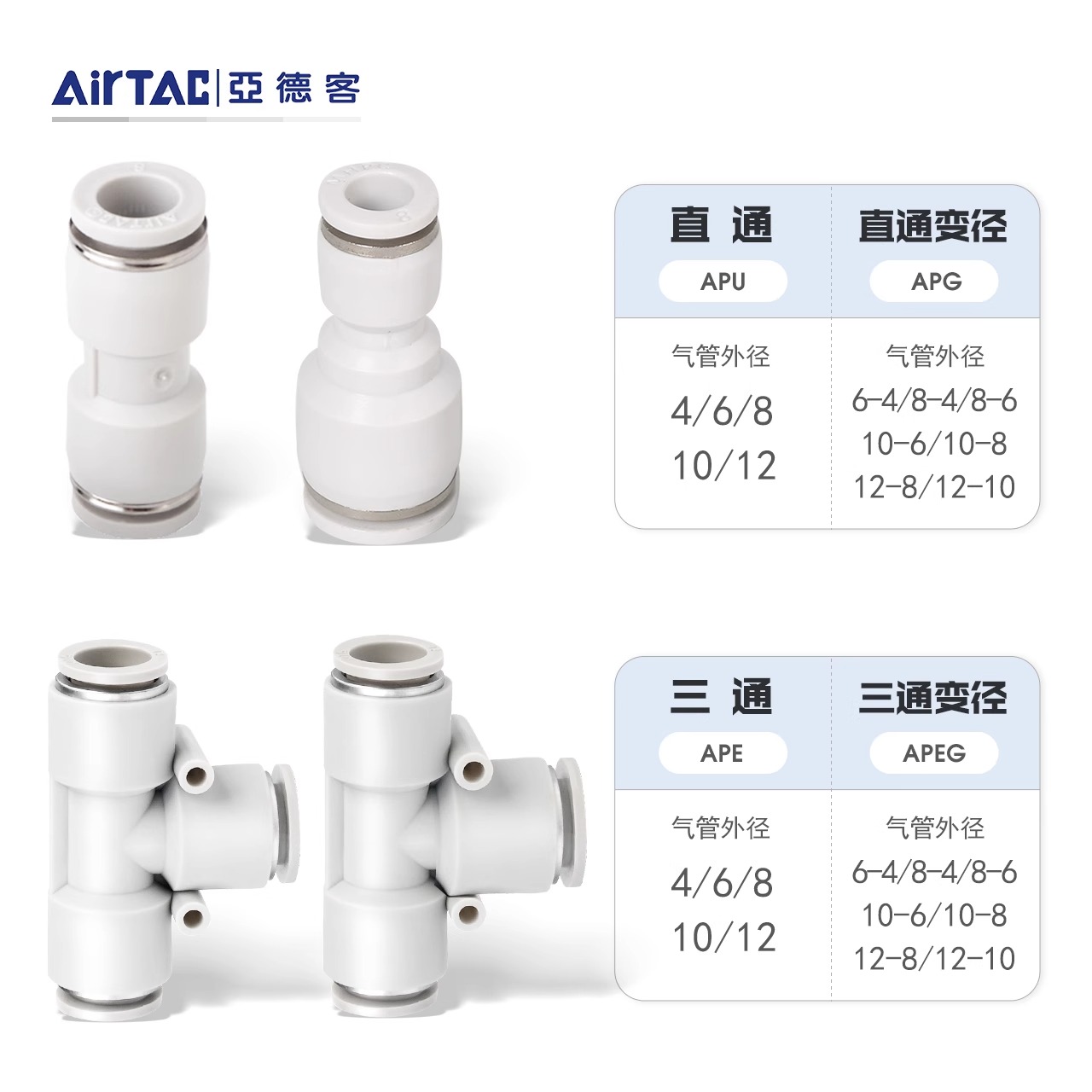 亚德客接头 直通变径三通快插插接头APG APE APEG APY4 6 8 10 16 - 图0