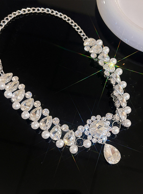 银色水滴珍珠款吊坠项链