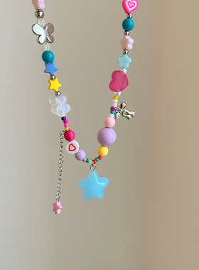 彩色串珠星星项链女款可爱高级