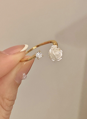 时尚个性山茶花戒指女