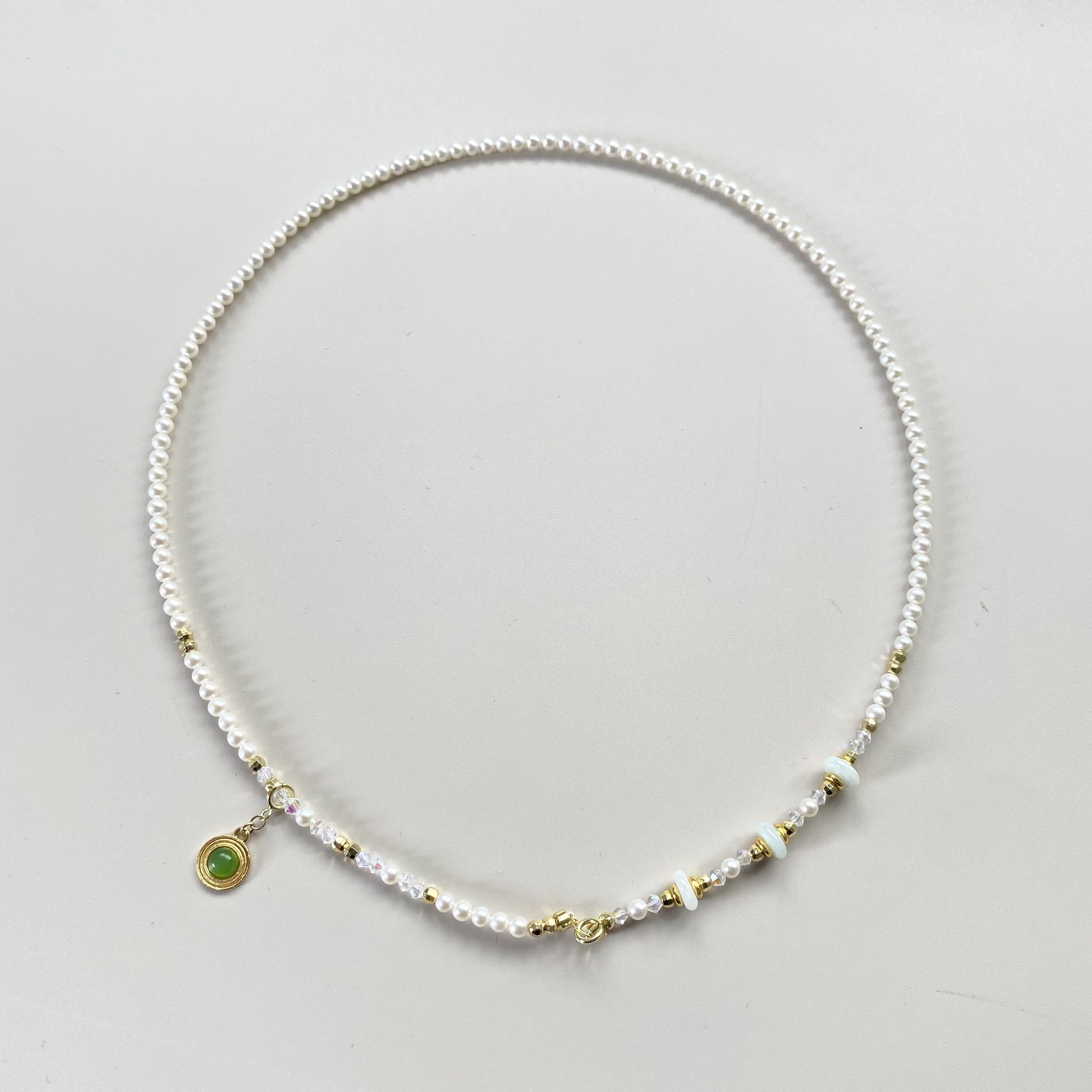 珍氏珠宝天然淡水baby珠项链女款 新中式翡翠和田碧玉长款颈链 - 图1