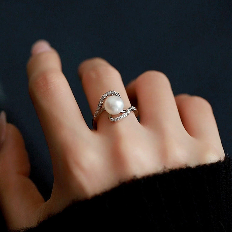 珍氏珠宝天然淡水珍珠戒指女款 简约镶锆交叉精致时尚优雅开口戒,淘宝优惠券,粉丝福利购,淘宝优惠卷