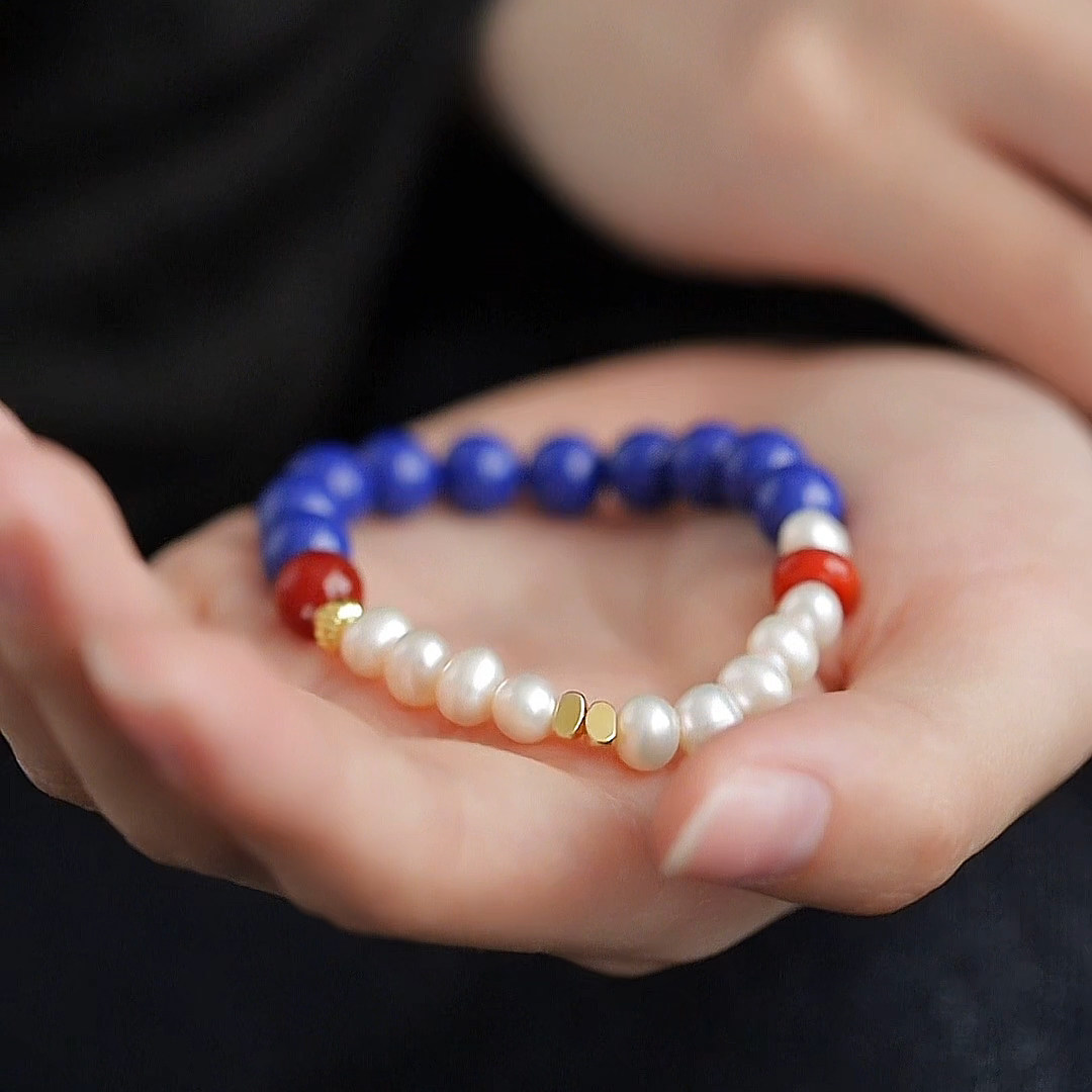 珍氏珠宝天然淡水珍珠手链女款 气质高级感弹力绳蓝晶石玛瑙手饰,淘宝优惠券,粉丝福利购,淘宝优惠卷