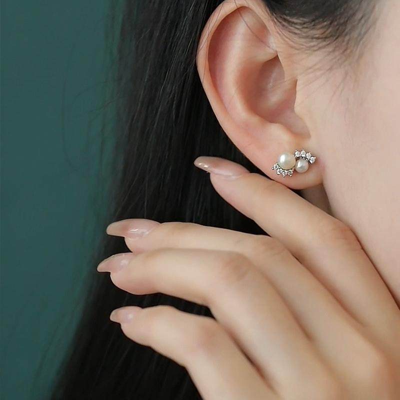 珍氏珠宝天然淡水珍珠耳钉女款 大小双珠精致小巧镶锆款耳环耳饰,淘宝优惠券,粉丝福利购,淘宝优惠卷