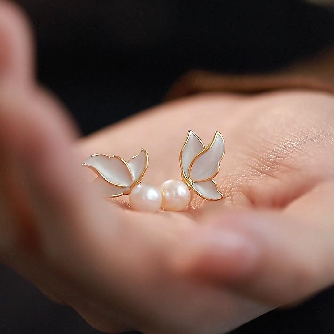 珍氏珠宝天然淡水珍珠耳钉女款 飘逸鱼尾时尚轻奢高级感耳环耳饰,淘宝优惠券,粉丝福利购,淘宝优惠卷