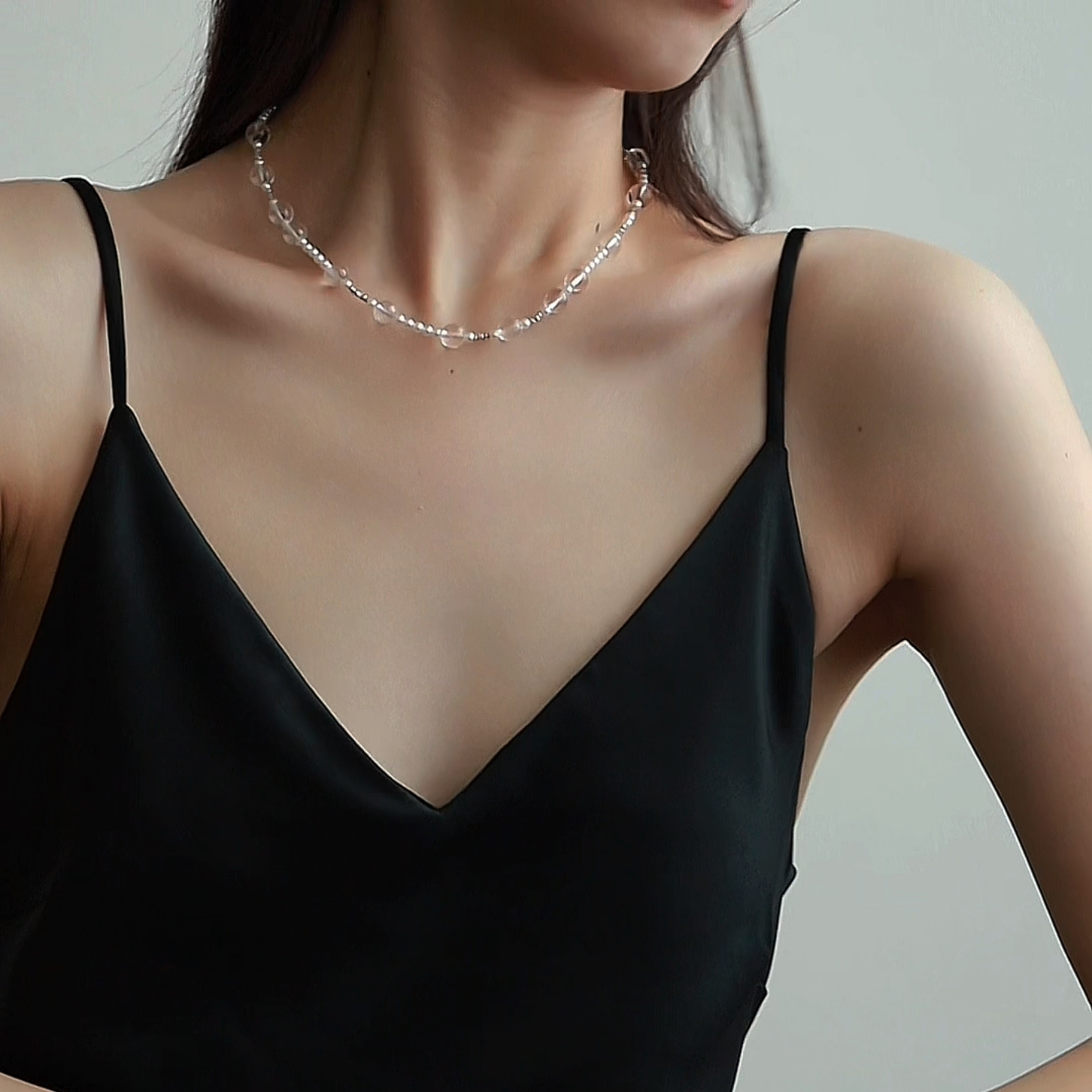 珍氏珠宝天然淡水baby珍珠项链女款 水晶925银轻奢气质锁骨链颈链 - 图1