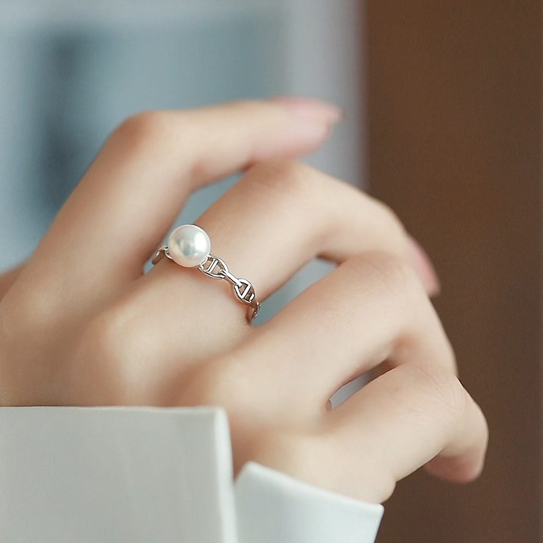 Jane's Jewelry Natural Freshwater Pearl Ring for Women, Round Pig Nose, High-end Exquisite Fashion Open Ring
