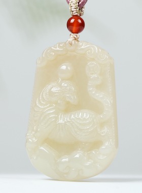 天然和田玉老虎吊坠男女藕粉色生肖虎挂件虎牌玉坠上山虎属虎玉佩