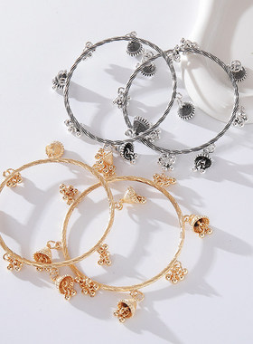 复古波西米亚金币铃铛女士手镯