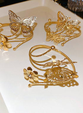 欧美冷淡风金属花朵蝴蝶手镯