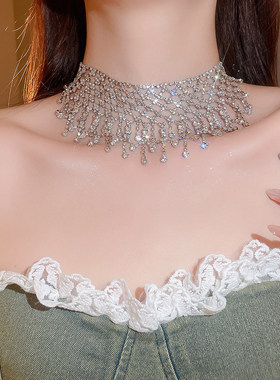 欧美轻奢超闪网状新娘锁骨链