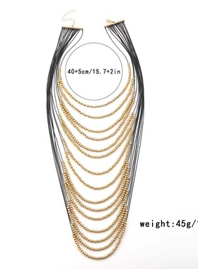 欧美多层串珠长款流苏夸张项链