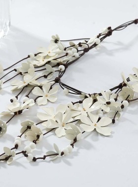 欧美轻奢花朵长款瀑布流苏项链