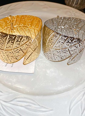 异域风复古树叶开口金色手镯