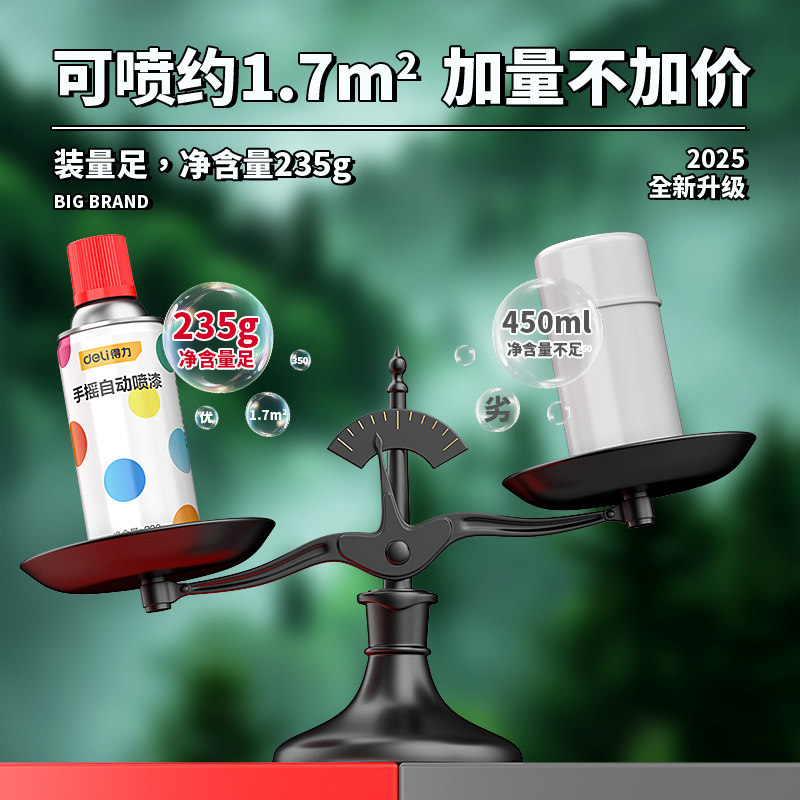 得力手摇自动喷漆罐木器金属防锈墙面涂鸦汽车划痕修补改色油漆,淘宝优惠券,粉丝福利购,淘宝优惠卷