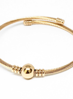 时尚新款钢丝编织不锈钢手镯钢珠配件钢色金色玫瑰金三色可选