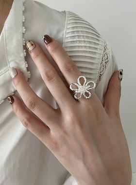 甜美镂空大花朵戒指女夸张嘻哈时尚开口指环ins风小众个性食指戒
