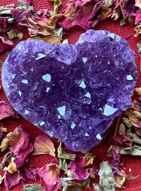 紫水晶簇爱心形标本巴西深紫晶原石家居装饰工艺品摆件能量石天然