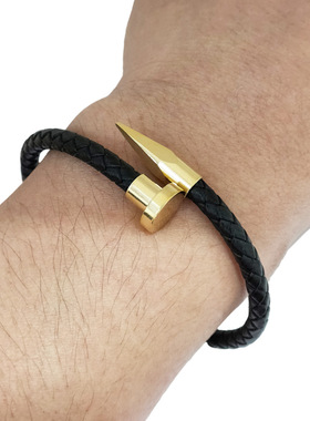 欧美跨境款式现货不锈钢加皮质手镯钛钢流行饰品工厂一手货源