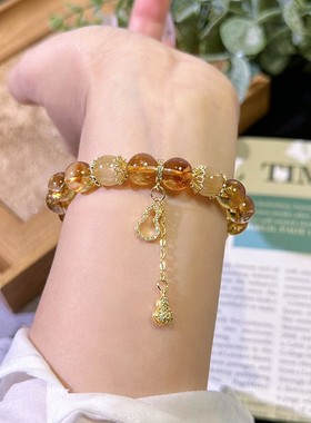 富九州仿天然黄塔晶黄水晶手链女招财转运旺事业金发晶葫芦手串