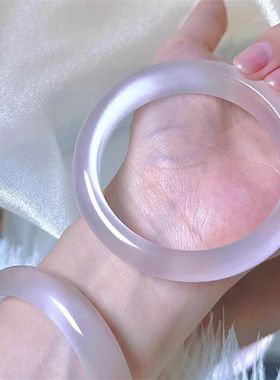 冰种猫眼石手镯晶紫猫眼渐变手镯白月光冰晶粉流行饰品猫眼镯子