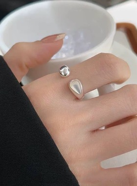 ins风水滴戒指女精致优雅时尚气质S925镀银开口指环百搭食指戒潮