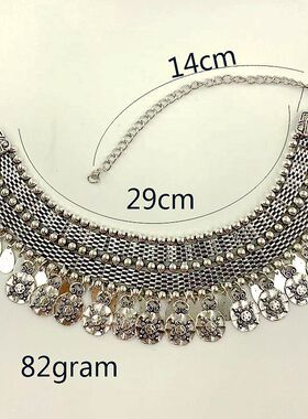 欧美颈链复古金属夸张多层圆片水滴流苏项圈气质百搭锁骨短款项链
