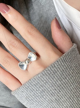韩版蝴蝶结戒指女精致小清新网红S925镀银开口指环ins风食指戒潮