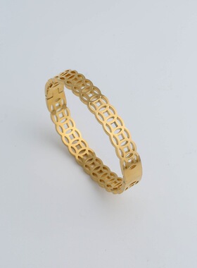 欧美亚马逊热销ins风不锈钢钛钢18K金玫瑰金钢色个性时尚铜钱手镯