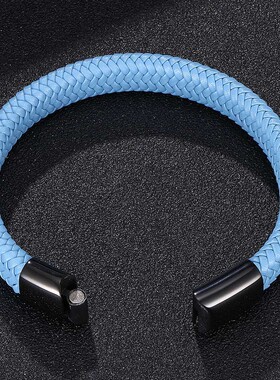 跨境新款亚马逊欧美男士磁扣手链复古编织皮绳磁铁扣手环厂家直销