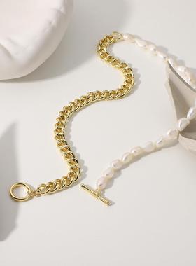 淡水珍珠OT扣拼接钛钢金属链条欧美风网红同款项链金属风