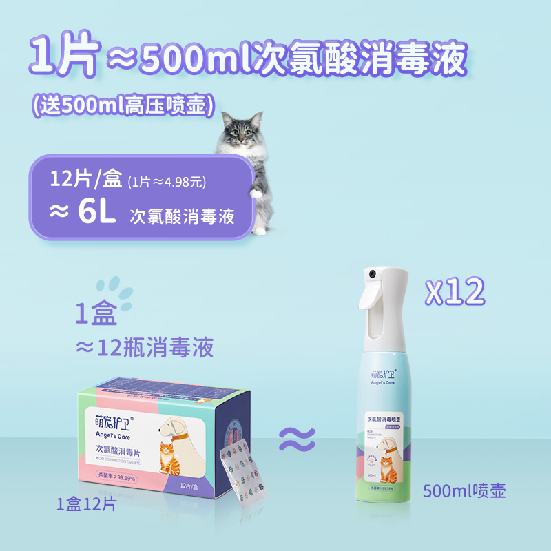 萌宠护卫次氯酸消毒片宠物猫藓除螨液猫瘟环境狗猫咪专用杀菌喷雾 - 图1