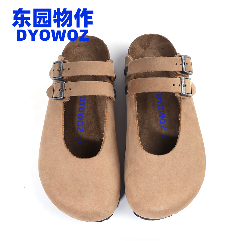 DYOWOZ/东园物作真皮软木玛丽珍半包头凉拖鞋女森女学院日系复古 - 图1